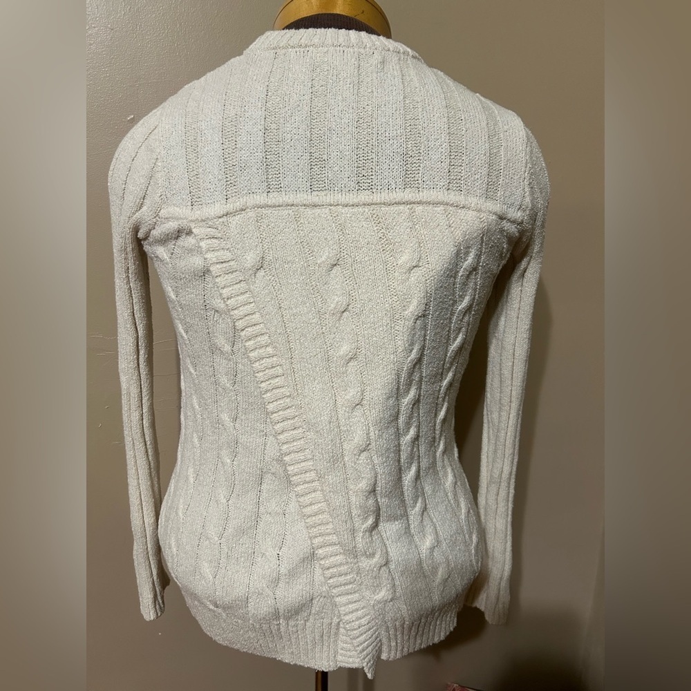 Liverpool Women’s Sweater Cream Cable Knit With Wrap‎ Design In Back Size Small